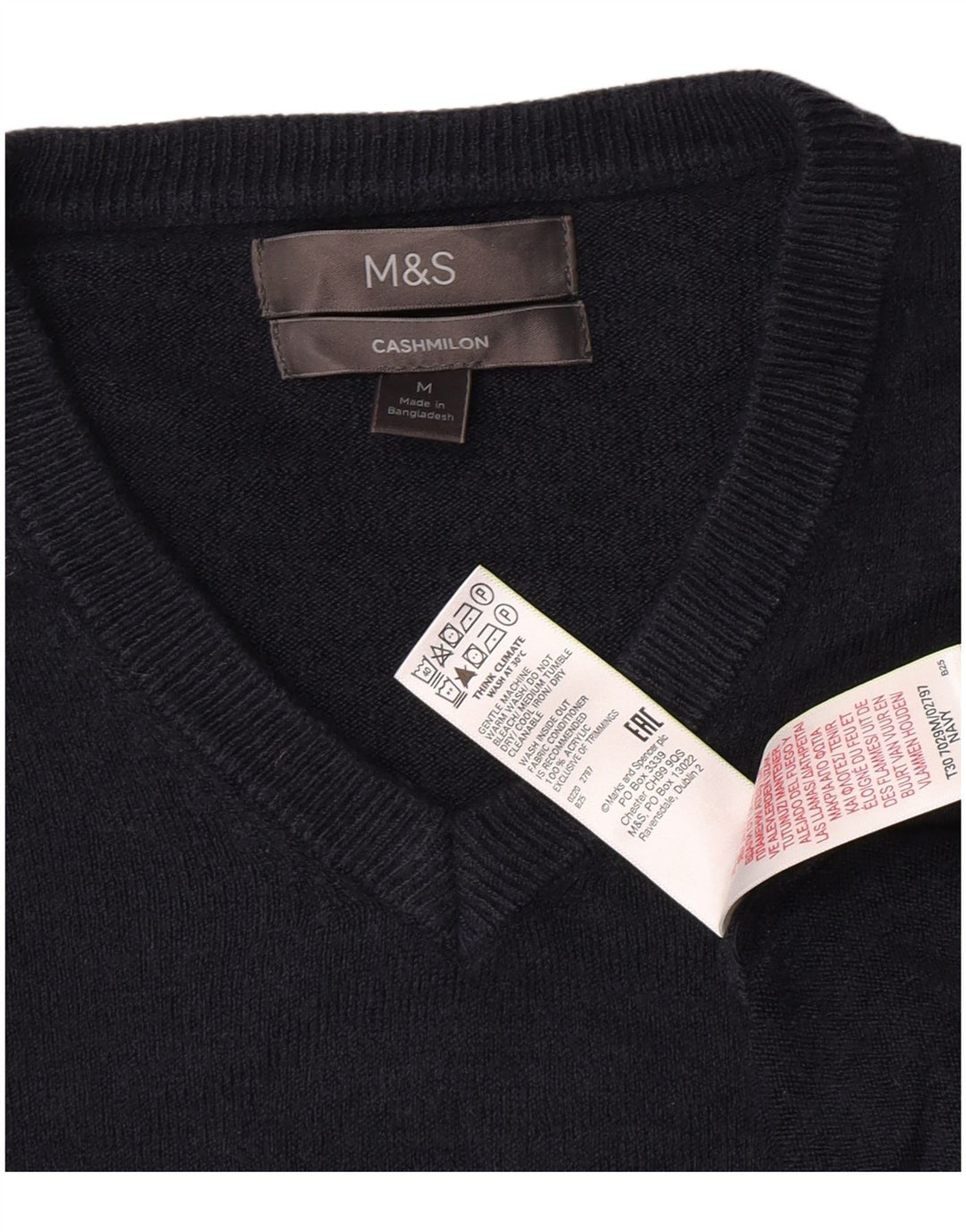 Мужской джемпер с v-образным вырезом Marks & Spencer среднего размера, темно-синий, акрил
