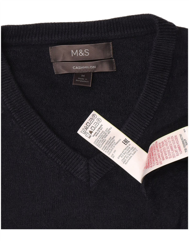 Мужской джемпер с v-образным вырезом Marks & Spencer среднего размера, темно-синий, акрил