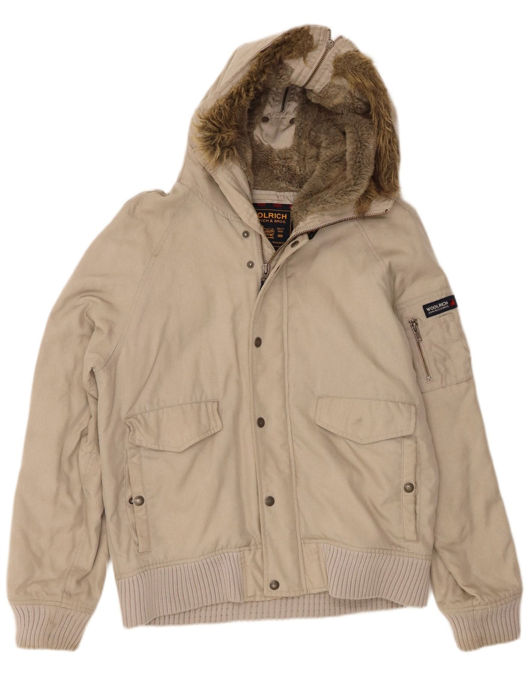 Мужская куртка-бомбер Woolrich с капюшоном UK 38, средний бежевый нейлон