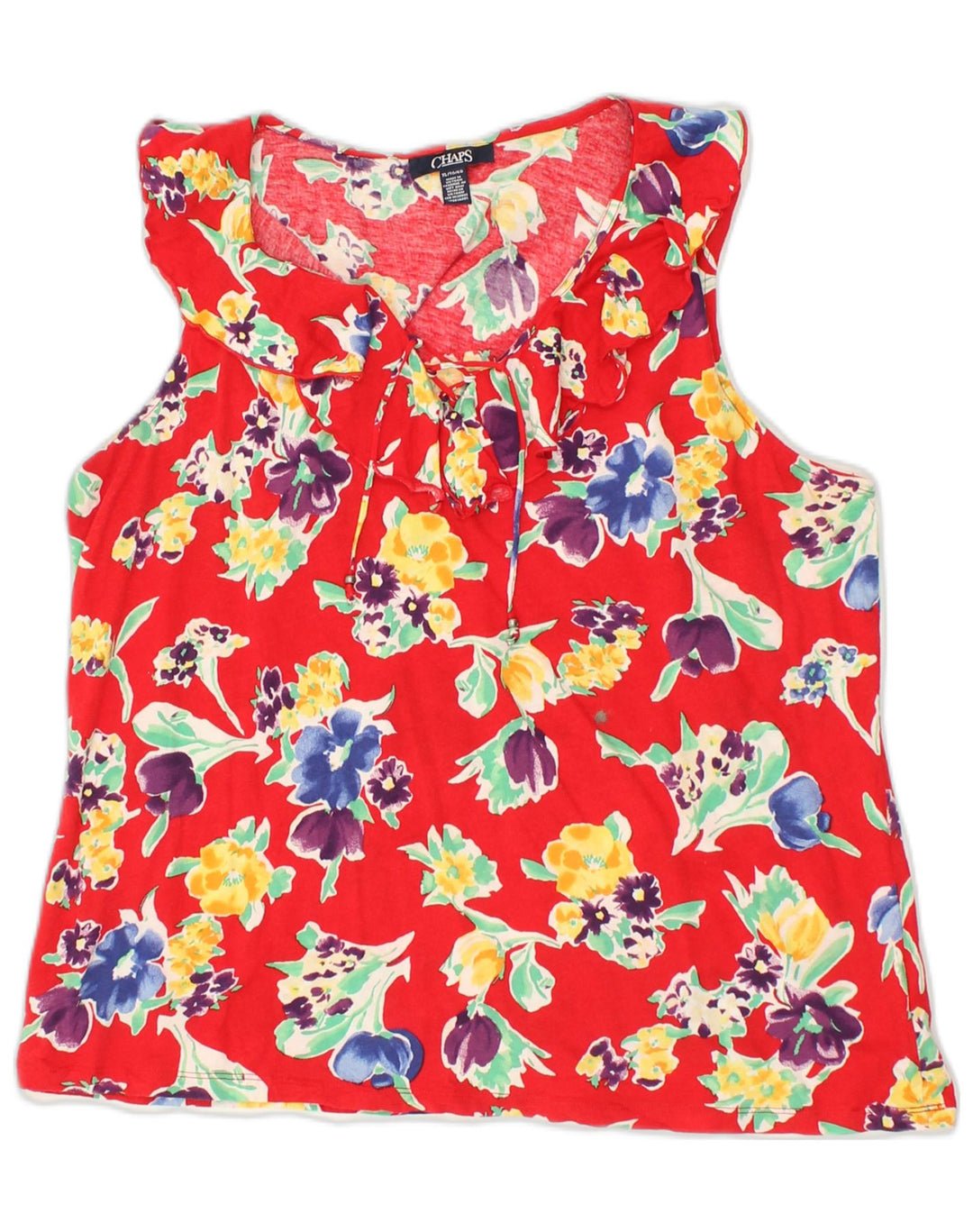 CHAPS Womens Sleeveless Blouse Top UK 18 XL Red Floral Cotton | Vintage Chaps | Thrift | Second-Hand Chaps | Used Clothing | Messina Hembry 