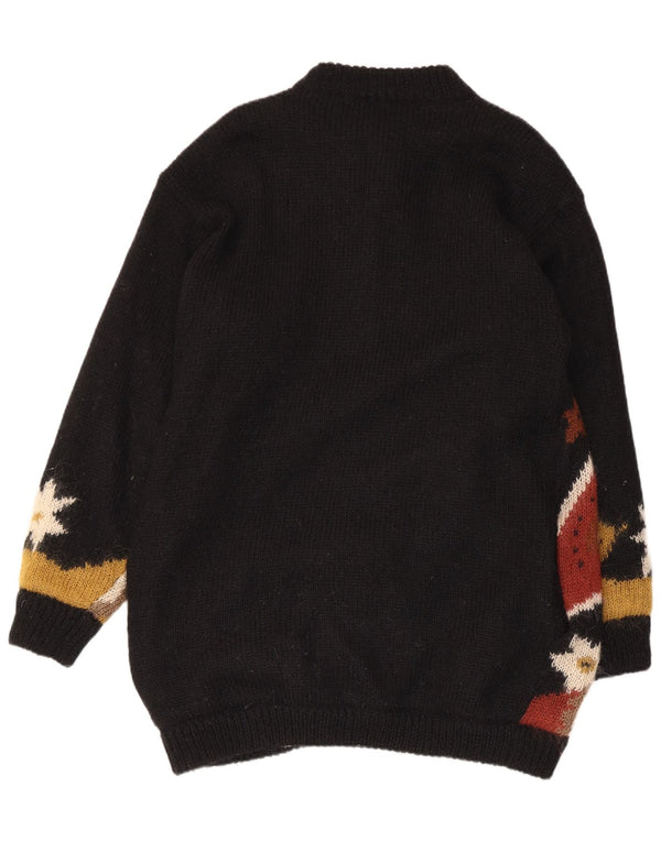 ВИНТАЖНЫЙ женский удлиненный кардиган-свитер, один размер, черный шерстяной цветочный принт