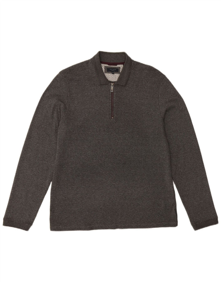 Мужская рубашка поло с длинным рукавом TED BAKER London, размер 5 XL, серая, хлопковая