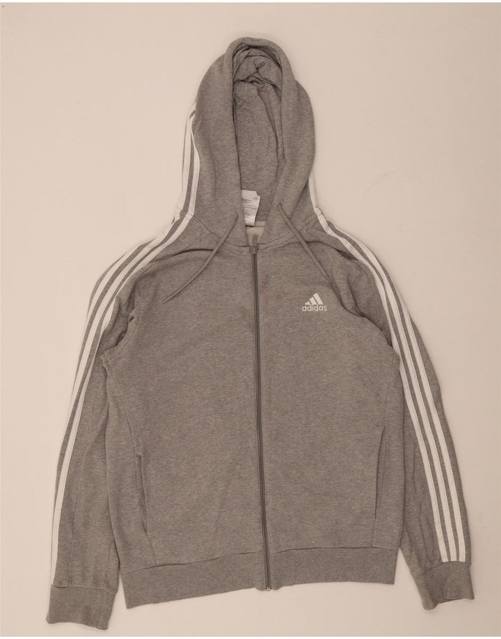 Adidas Мужской свитер с капюшоном на молнии стандартного кроя среднего серого цвета, хлопок