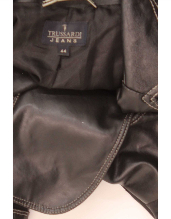Женский кожаный пиджак Trussardi Jeans на 2 пуговицах UK 44, средний черный