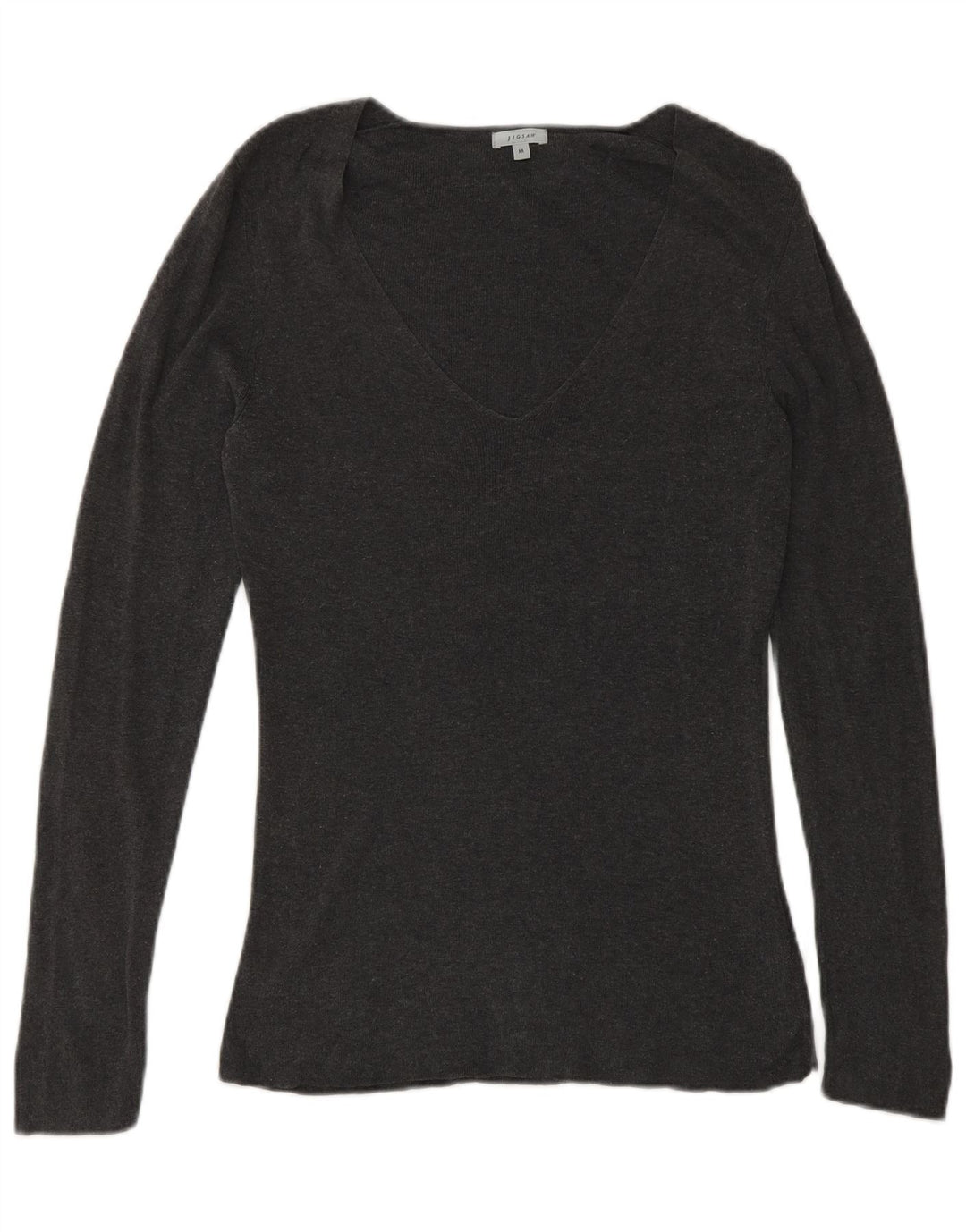 Женский джемпер с v-образным вырезом JIGSAW UK 12, хлопковый средний серый цвет