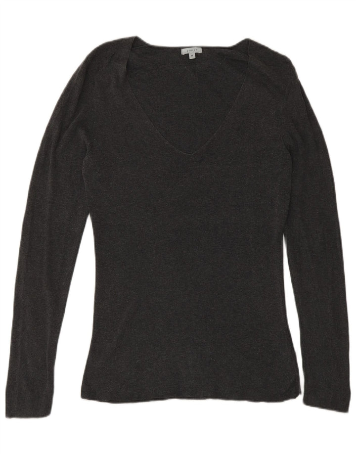 Женский джемпер с v-образным вырезом JIGSAW UK 12, хлопковый средний серый цвет