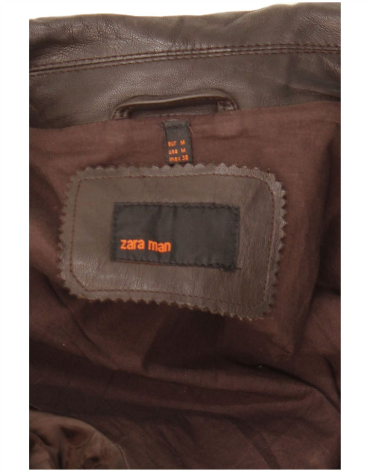 Мужская кожаная куртка Zara UK 38 средний коричневый кожаный