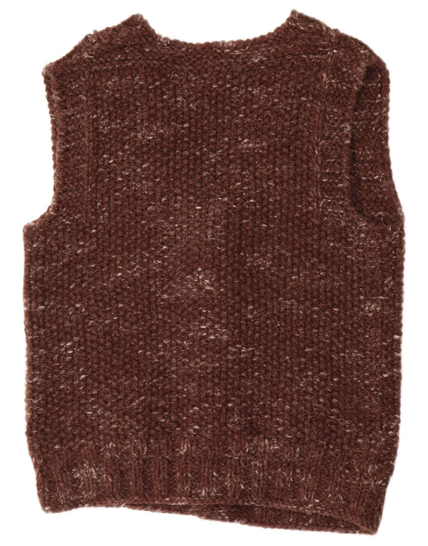 Винтажный мужской свитер-кардиган без рукавов среднего коричневого цвета в крапинку