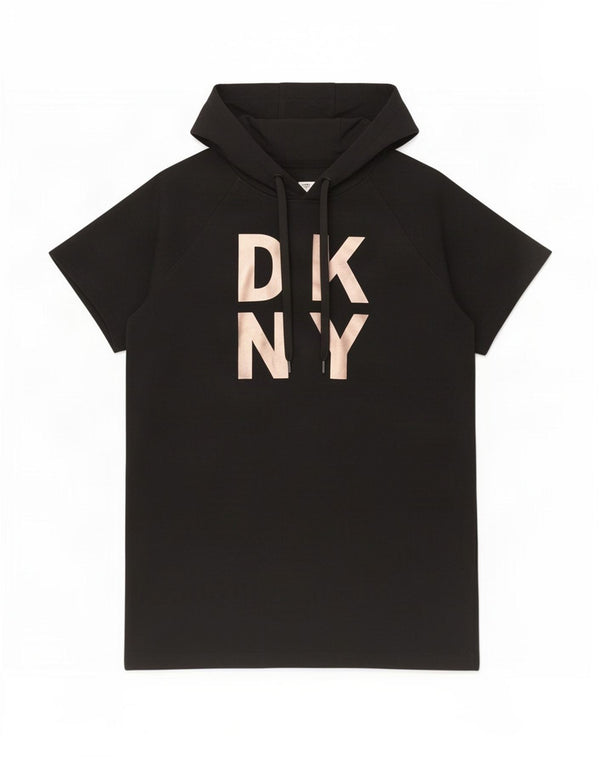 Женский джемпер с капюшоном Dkny с короткими рукавами и графикой, Великобритания, размер 18 XL, черный хлопок