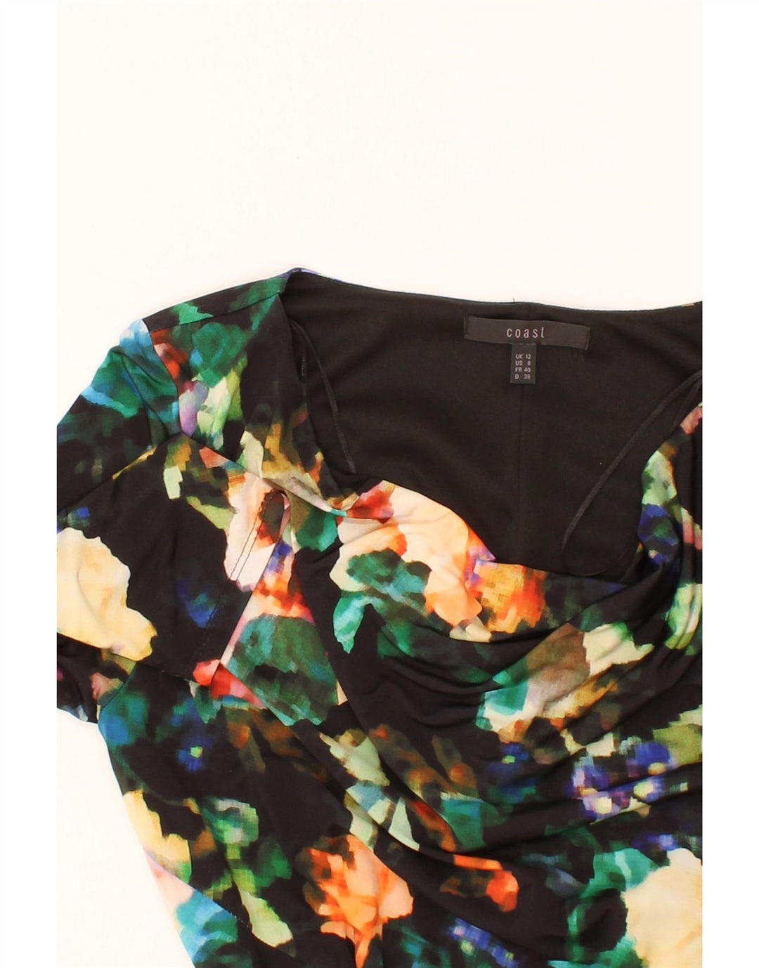 COAST Womens 3/4 Sleeve Sheath Dress UK 12 Medium Black Floral Polyester Vintage Coast and Second-Hand Coast from Messina Hembry 