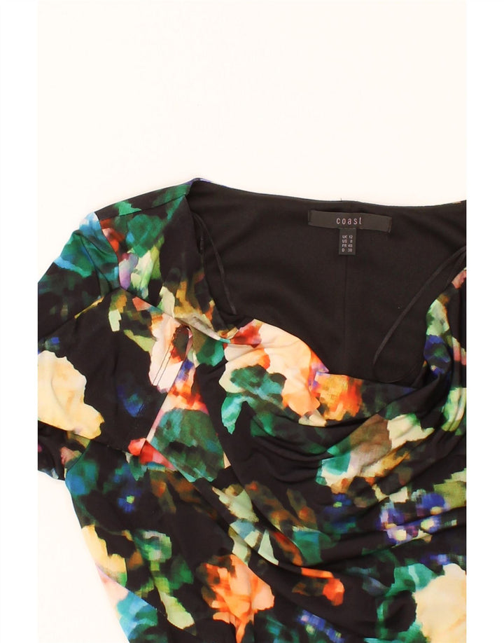 COAST Womens 3/4 Sleeve Sheath Dress UK 12 Medium Black Floral Polyester Vintage Coast and Second-Hand Coast from Messina Hembry 
