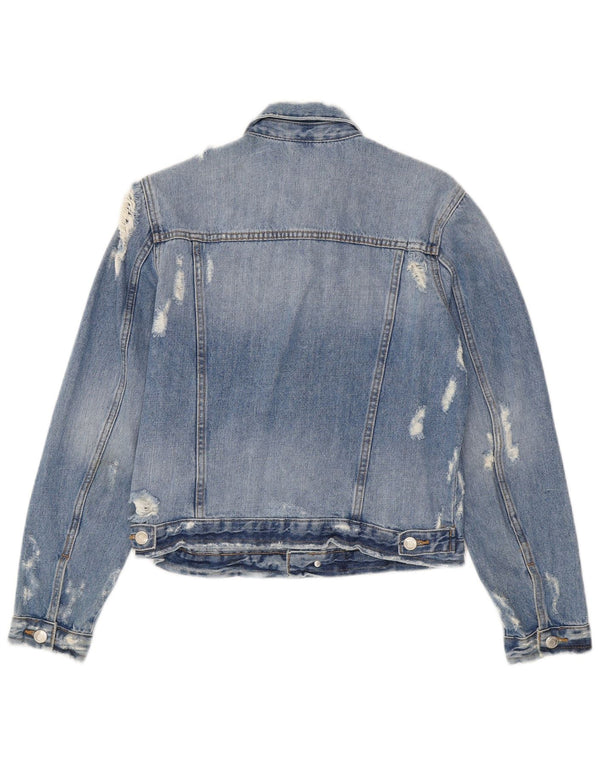 Женская укороченная джинсовая куртка Zara UK 12, хлопок среднего синего цвета