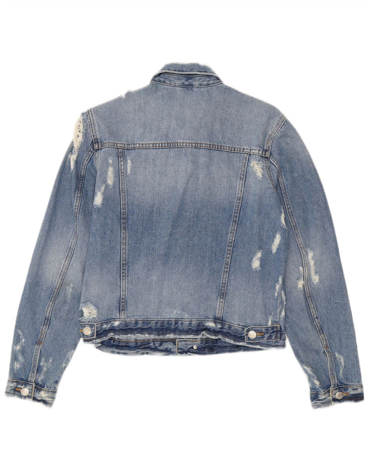 Женская укороченная джинсовая куртка Zara UK 12, хлопок среднего синего цвета