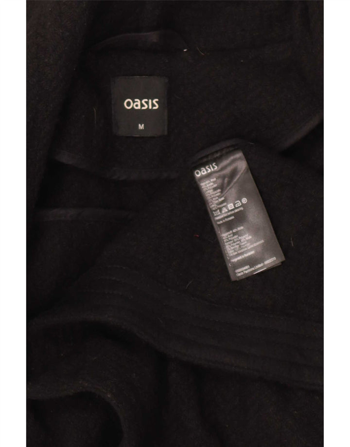 Женское пальто с запахом Oasis UK 12, средний черный, шерсть с узором «елочка»