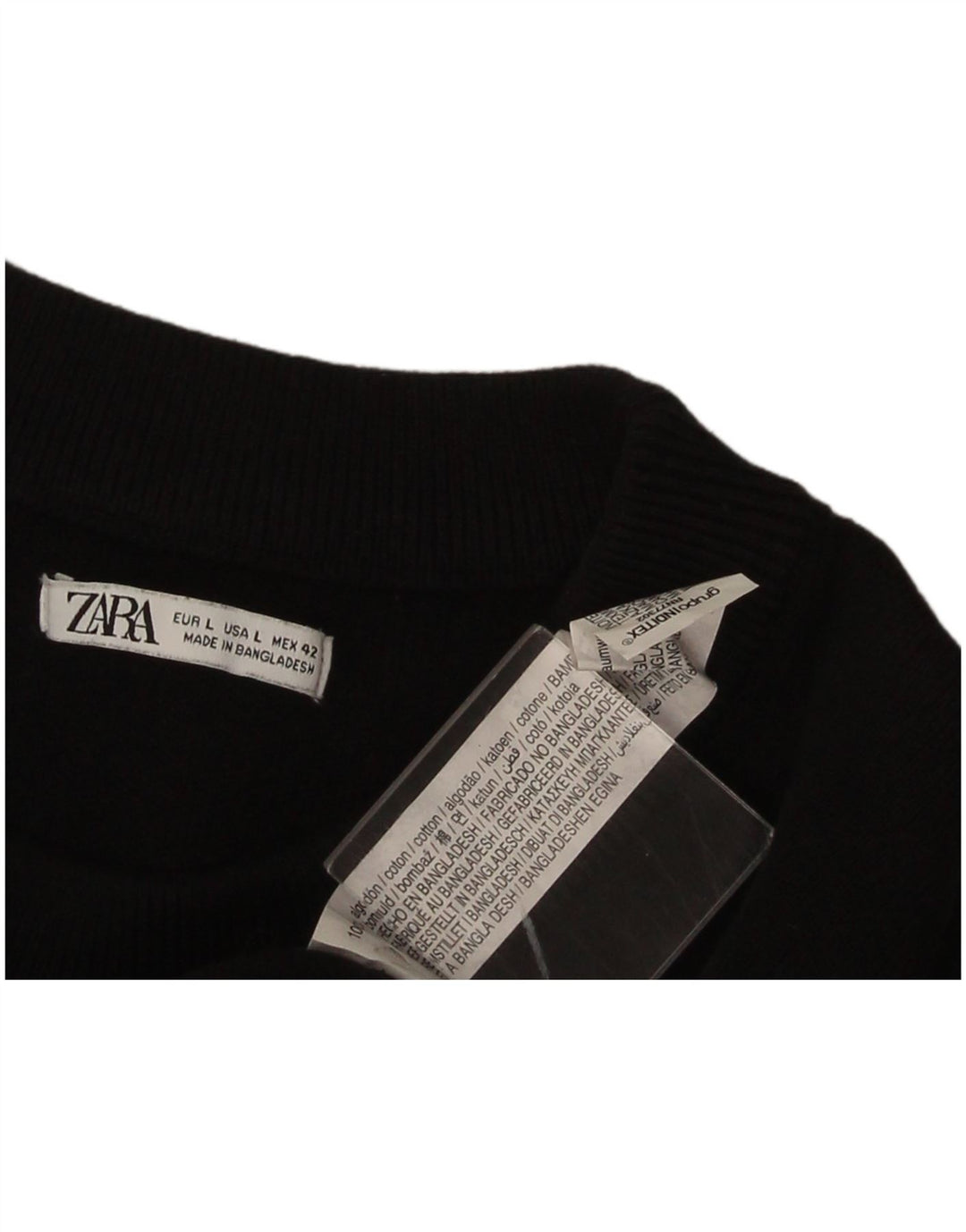 Мужской джемпер с круглым вырезом Zara, большой черный хлопковый свитер
