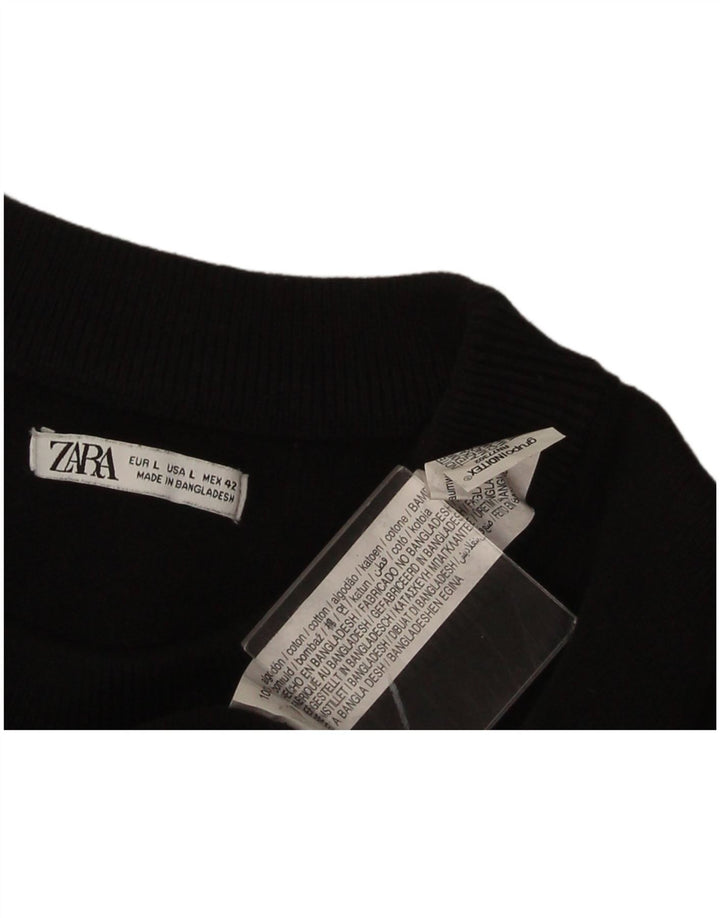 Мужской джемпер с круглым вырезом Zara, большой черный хлопковый свитер