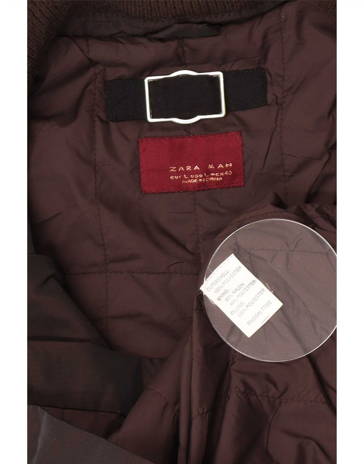 Мужская спортивная куртка с капюшоном Zara UK 40, большая, коричневая, полиэстер