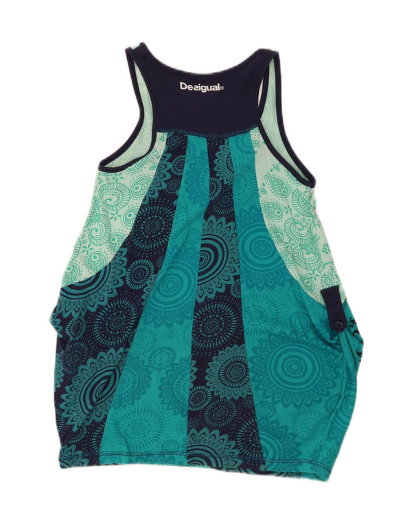 Платье Desigual с рисунком для девочек 7-8 лет, бирюзовый цветочный хлопок, хлопок