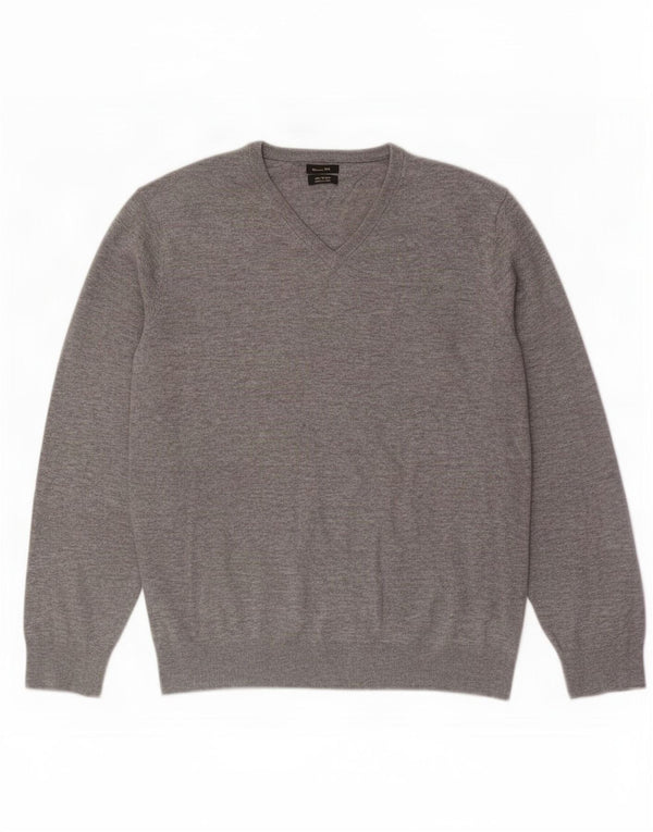 Мужской джемпер с v-образным вырезом Massimo Dutti XL, серый, шерстяной в крапинку