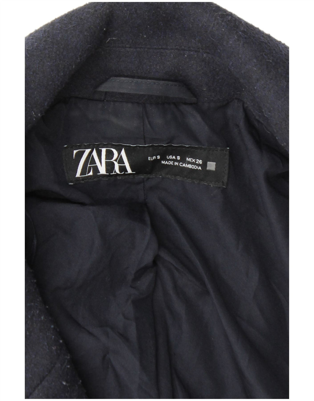 Мужское двубортное пальто Zara UK 36, маленький темно-синий, полиэстер
