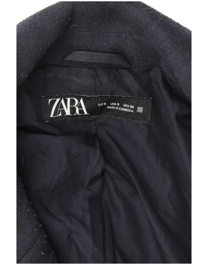 Мужское двубортное пальто Zara UK 36, маленький темно-синий, полиэстер
