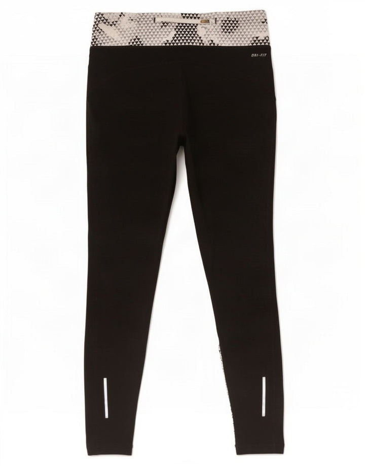 Женские леггинсы Nike Dri Fit UK 14, средний черный, полиэстер с геометрическим рисунком