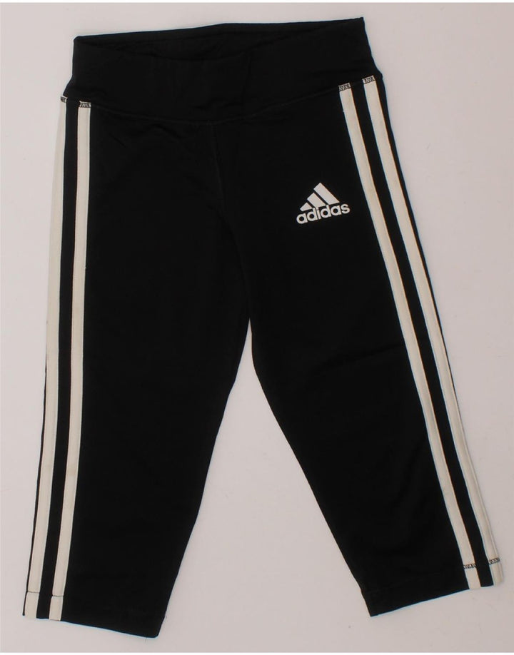 ADIDAS Girls Capri Tracksuit Trousers 7-8 Years Black Polyester Vintage Adidas and Second-Hand Adidas from Messina Hembry 
