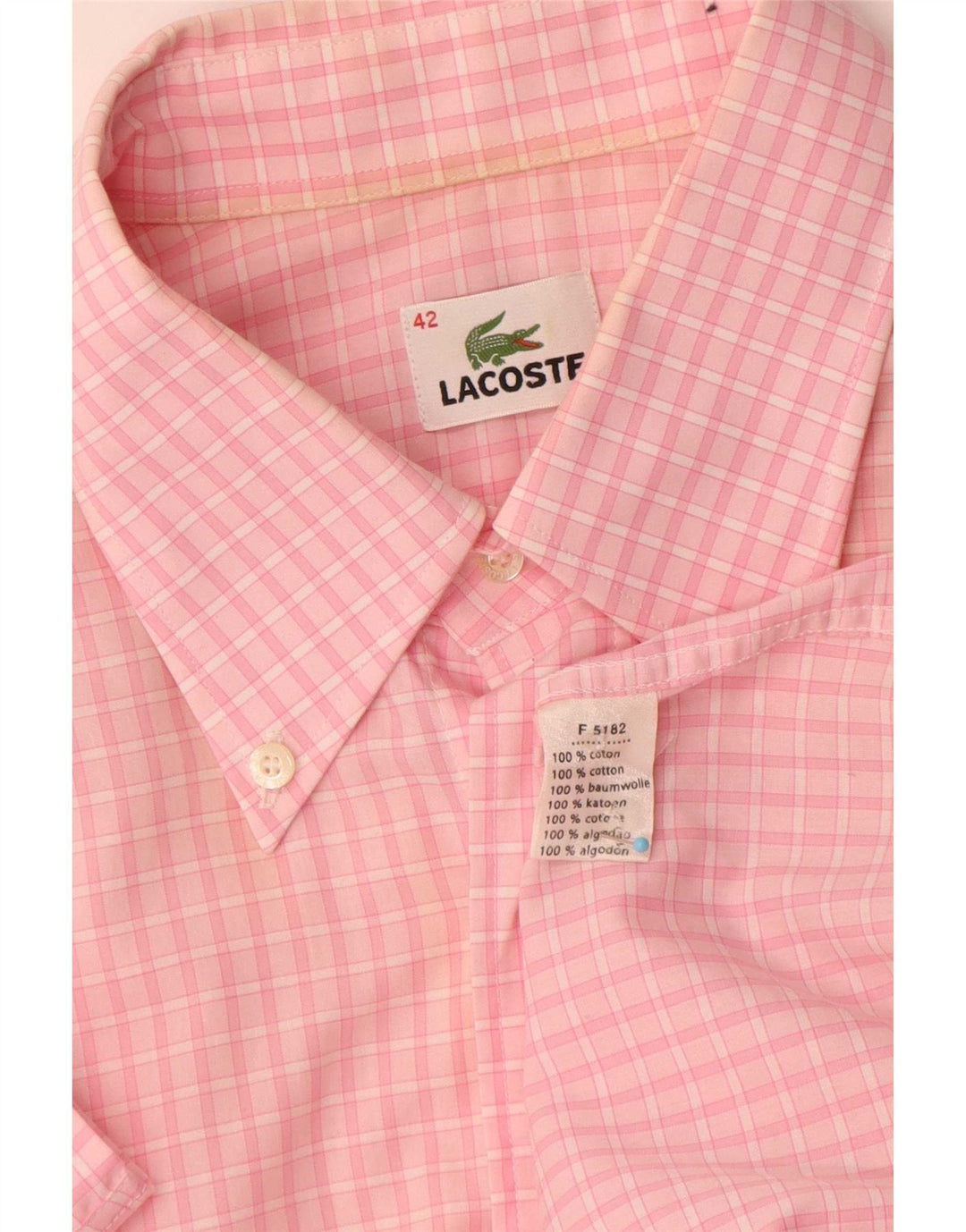 Мужская рубашка с коротким рукавом Lacoste, размер 42, большая розовая хлопковая клетка в мелкую клетку