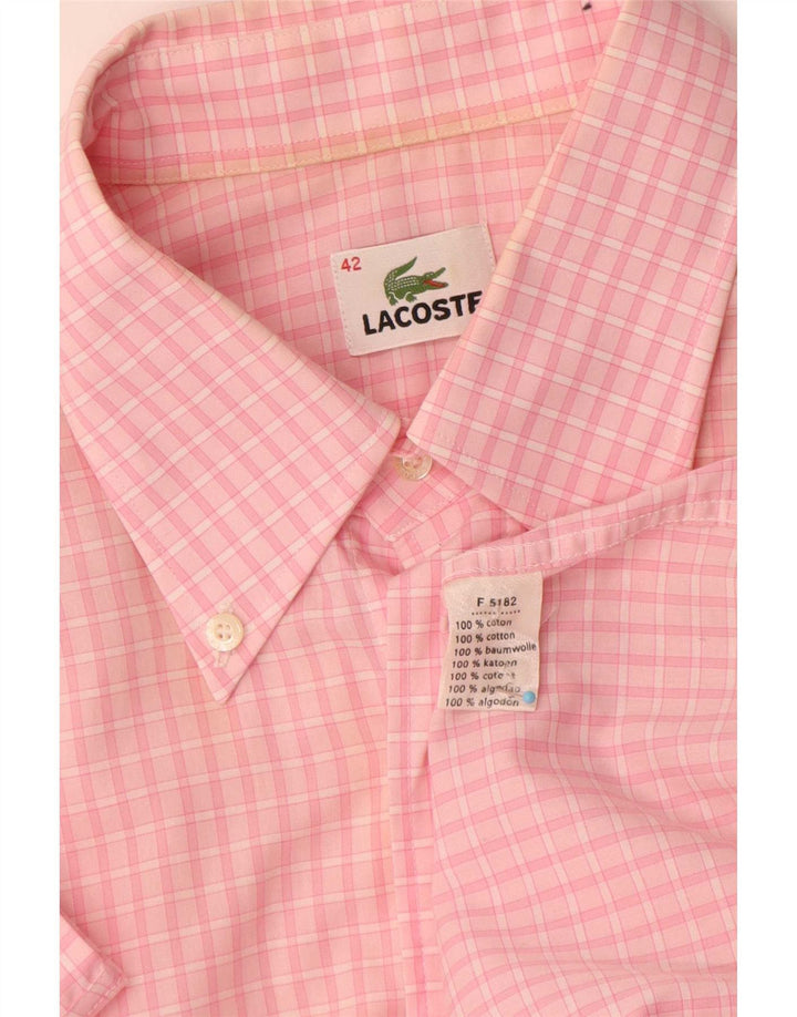 Мужская рубашка с коротким рукавом Lacoste, размер 42, большая розовая хлопковая клетка в мелкую клетку