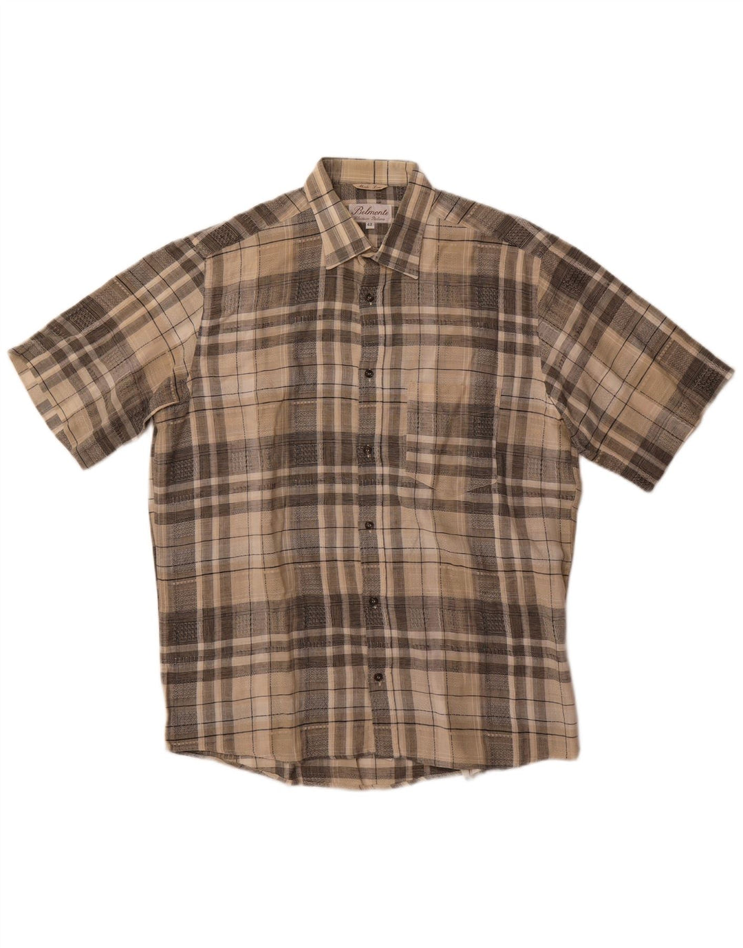 Мужская рубашка с коротким рукавом Belmonte, размер 42, большая бежевая клетка, хлопок