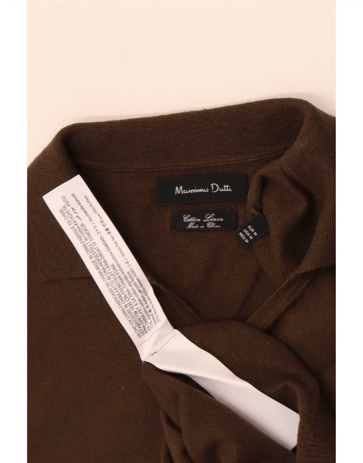 Мужская рубашка-поло Massimo Dutti из хлопка среднего цвета хаки
