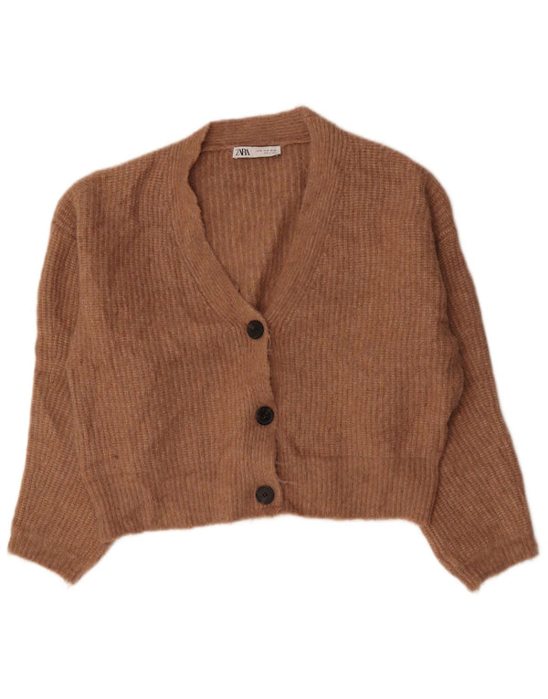 Женский укороченный кардиган оверсайз Zara UK 14, нейлон среднего коричневого цвета