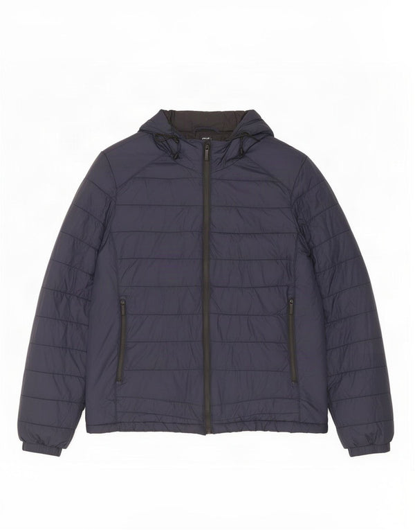 Мужская стеганая куртка с капюшоном Zara UK 38, средний темно-синий нейлон