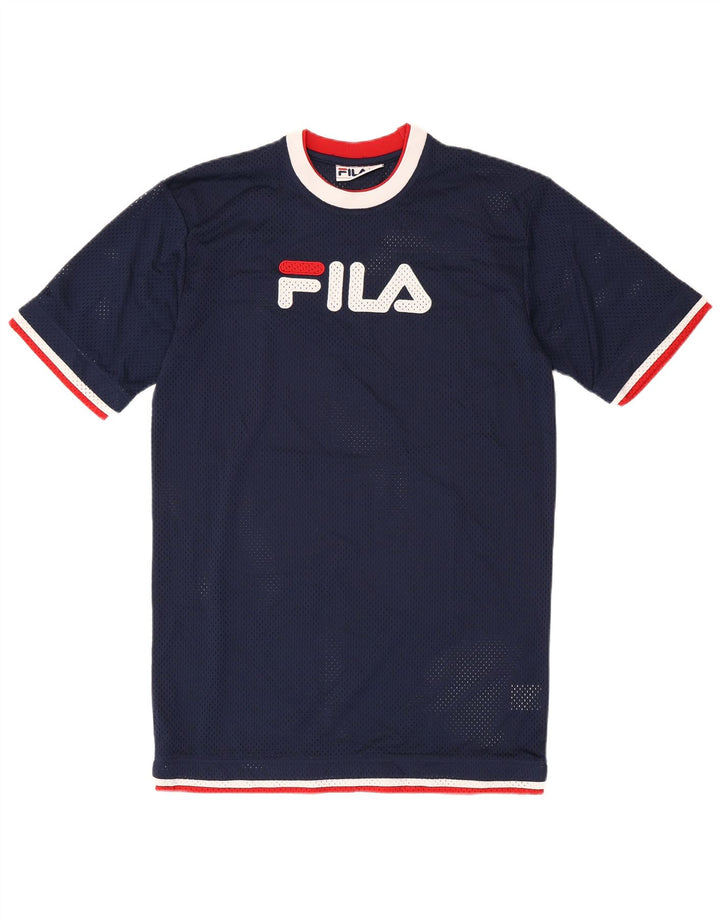 Мужская футболка с рисунком FILA, маленькая, темно-синяя