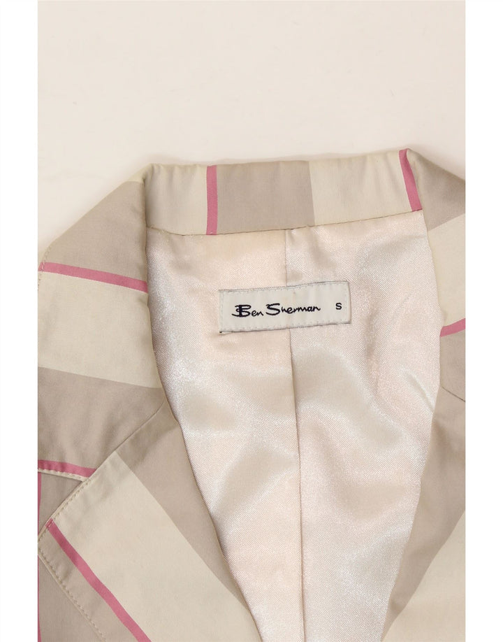 BEN SHERMAN Womens 2 Button Blazer Jacket UK 10 Small Beige Striped Cotton Vintage Ben Sherman and Second-Hand Ben Sherman from Messina Hembry 