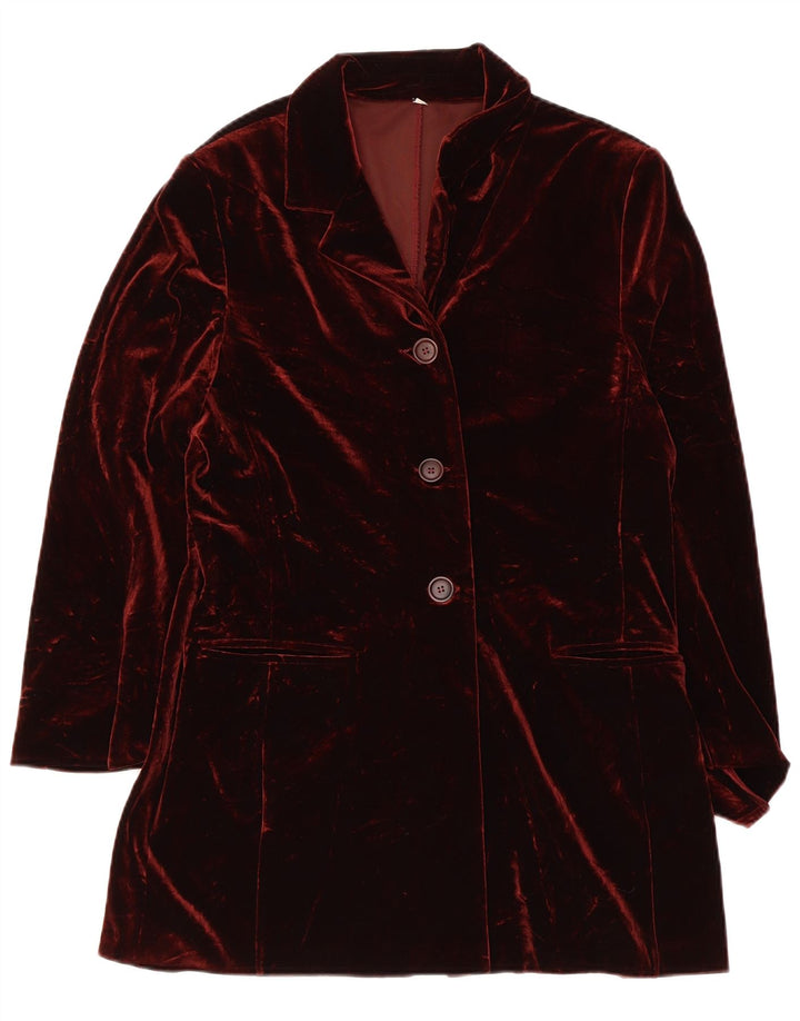 ВИНТАЖНЫЙ женский велюровый пиджак с 3 пуговицами, Великобритания, 10, маленький бордовый цвет