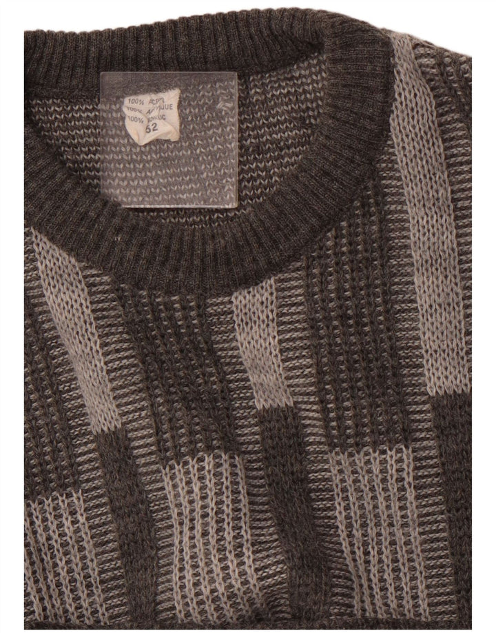 Мужской джемпер с круглым вырезом VINTAGE IT 52, большой серый акрил с геометрическим рисунком