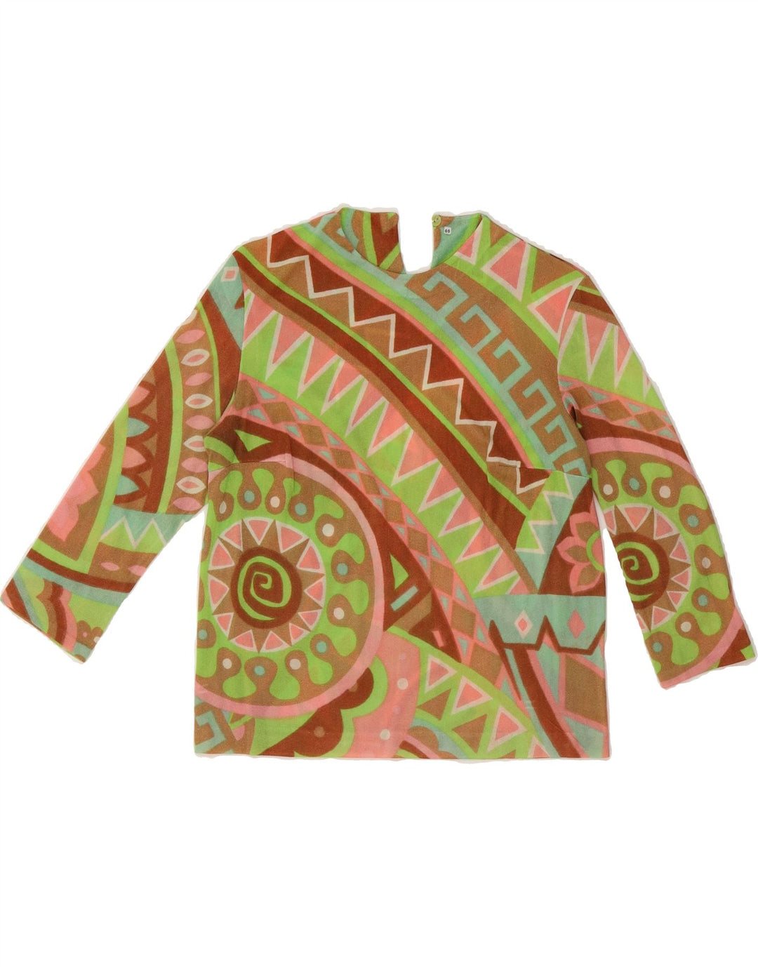 VINTAGE Womens Crop Top 3/4 Sleeve IT 46 Large Green Geometric Vintage Vintage and Second-Hand Vintage from Messina Hembry 
