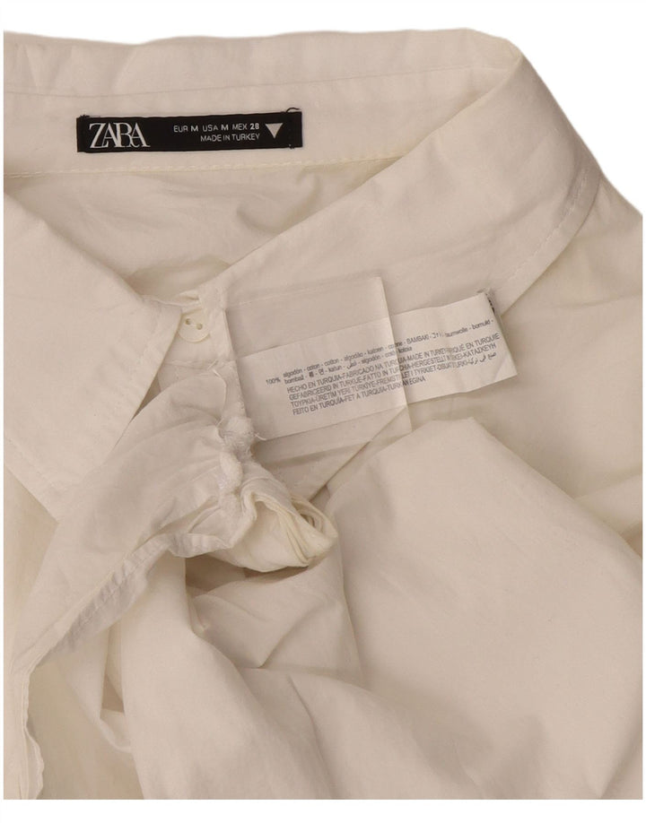 Женская укороченная блузка-рубашка Zara UK 16, средний белый хлопок, белый цвет