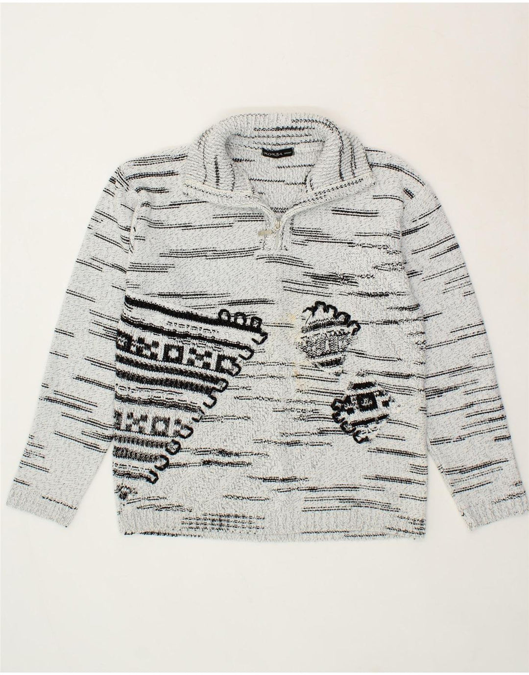 VINTAGE Mens Zip Neck Jumper Sweater Medium Grey Flecked Vintage Vintage and Second-Hand Vintage from Messina Hembry 