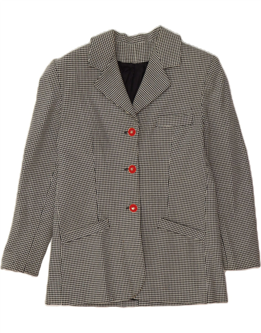 VINTAGE Womens Longline Blazer Jacket UK 12 Medium Black Houndstooth Vintage Vintage and Second-Hand Vintage from Messina Hembry 