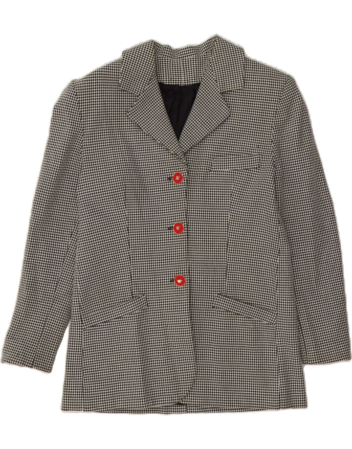 VINTAGE Womens Longline Blazer Jacket UK 12 Medium Black Houndstooth Vintage Vintage and Second-Hand Vintage from Messina Hembry 
