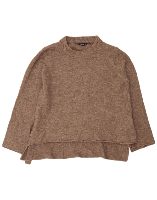 Женский джемпер свободного кроя с круглым вырезом Zara UK 10, маленький коричневый акрил