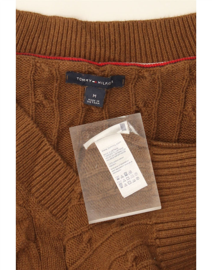TOMMY HILFIGER Женский джемпер с v-образным вырезом UK 12, хлопковый средний коричневый цвет