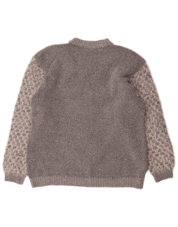 Vintage Womens Crew Neck Jumper Sweater UK 20 2XL Grey Colourblock Acrylic