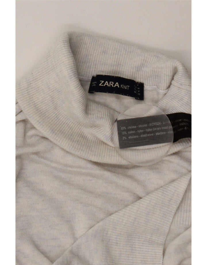 Женский джемпер с высоким воротником Zara UK 12, средний белый вискоза с крапинками