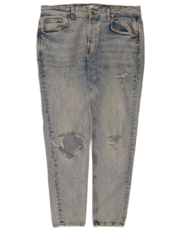 Мужские потертые узкие джинсы Zara EU 44, большие W34 L28, синие