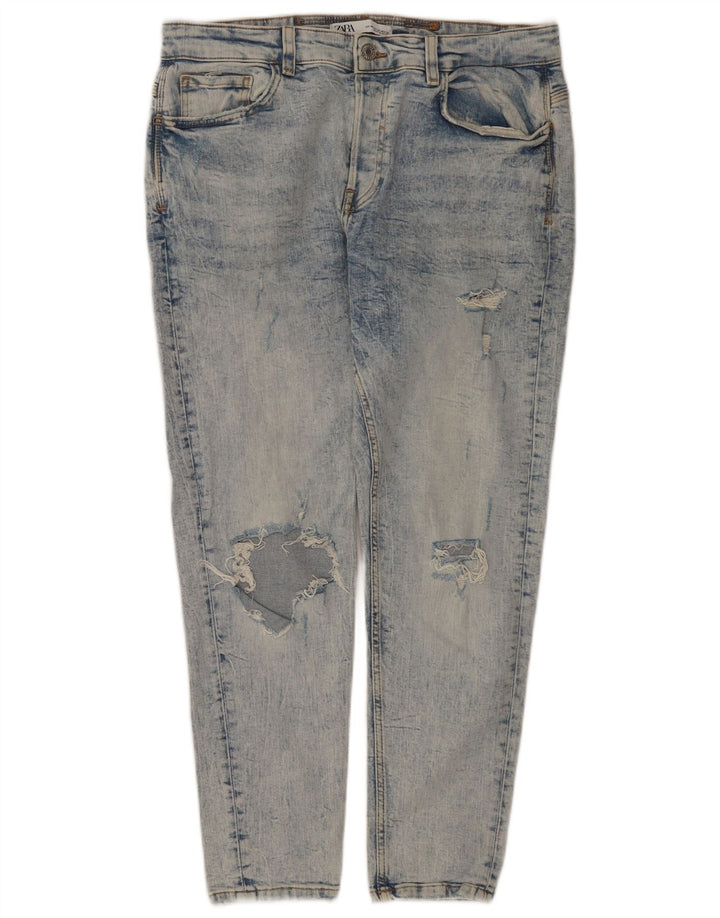 Мужские потертые узкие джинсы Zara EU 44, большие W34 L28, синие