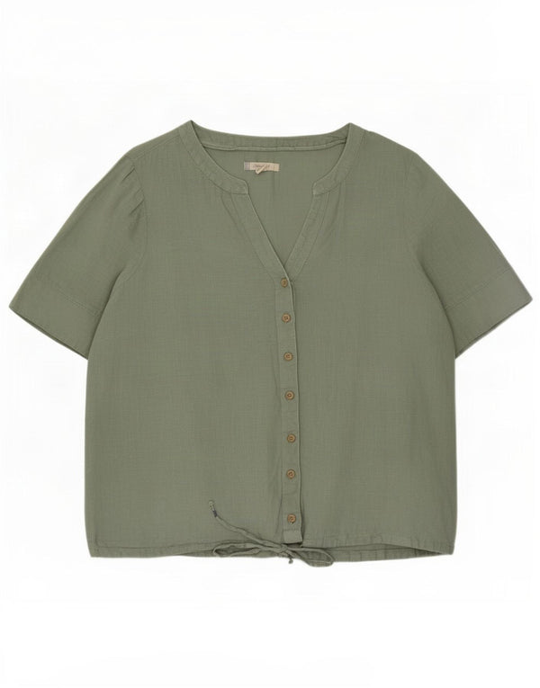 White Stuff Womens Short Sleeve Shirt Blouse UK 14 Large Green Linen