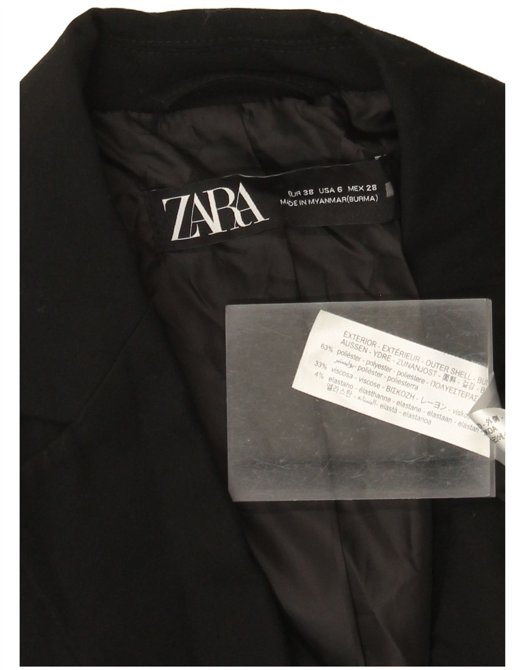 Женский пиджак на 1 пуговице Zara EU 38, маленький черный полиэстер